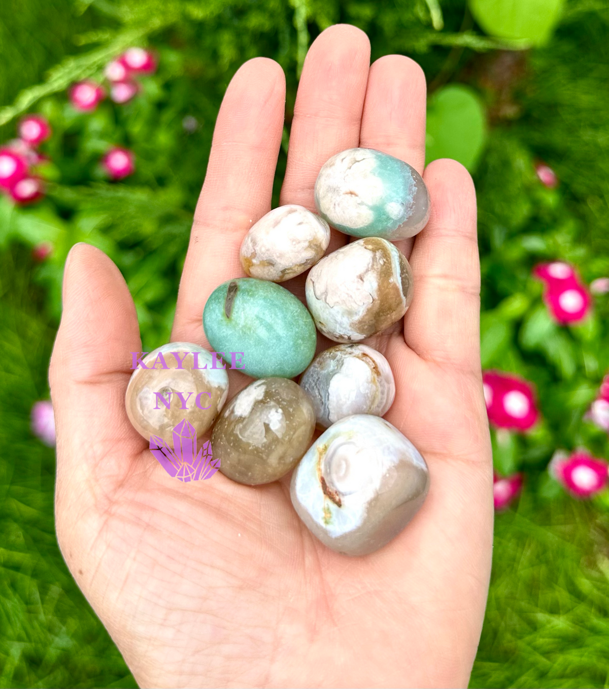Wholesale Lot 2 Lbs Natural Green Flower Agate Tumble Healing Energy Nice Quality