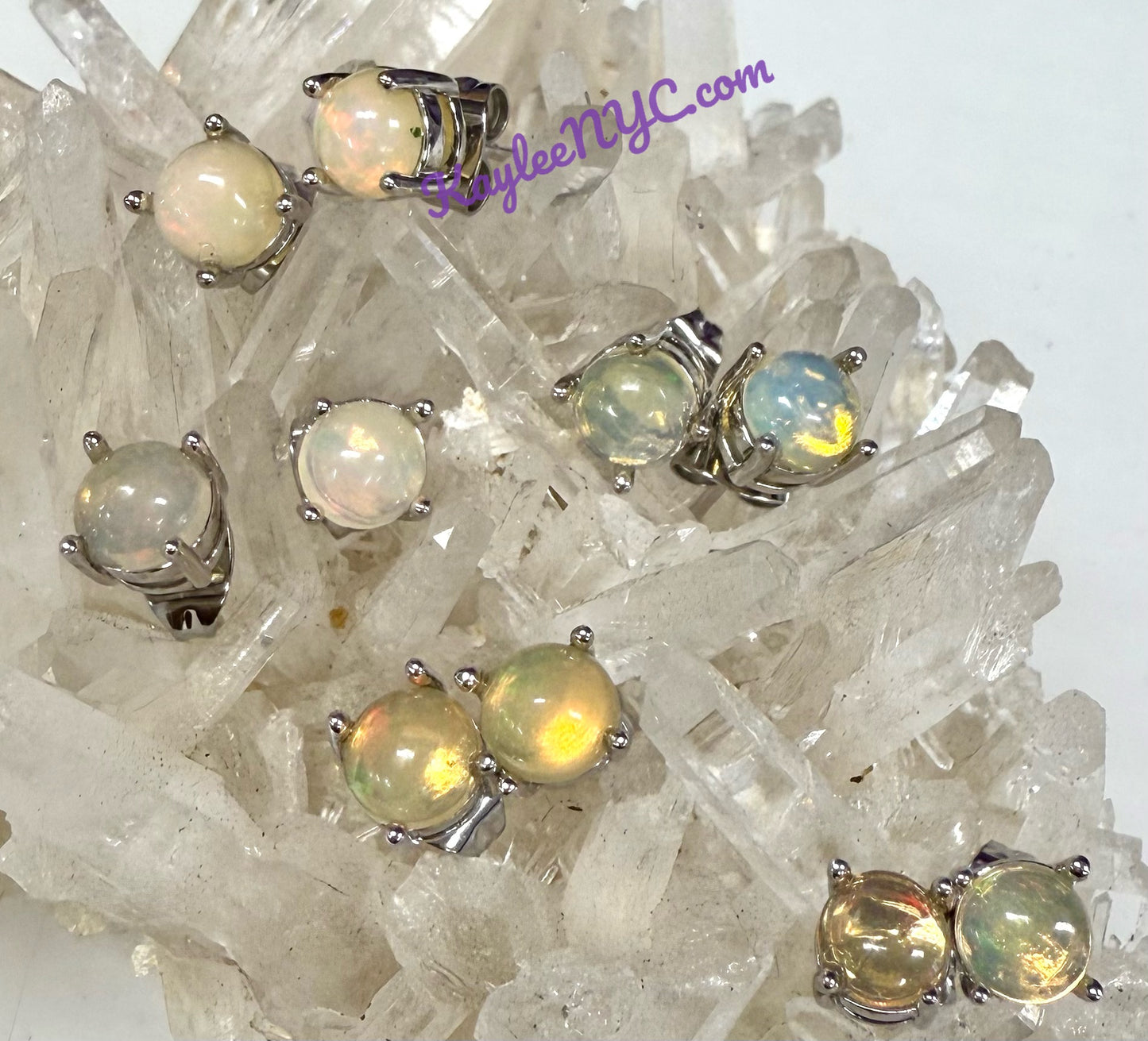 Wholesale Lot 5 Pairs Natural Opal Sterling Silver(925) Earring Studs 6mm round