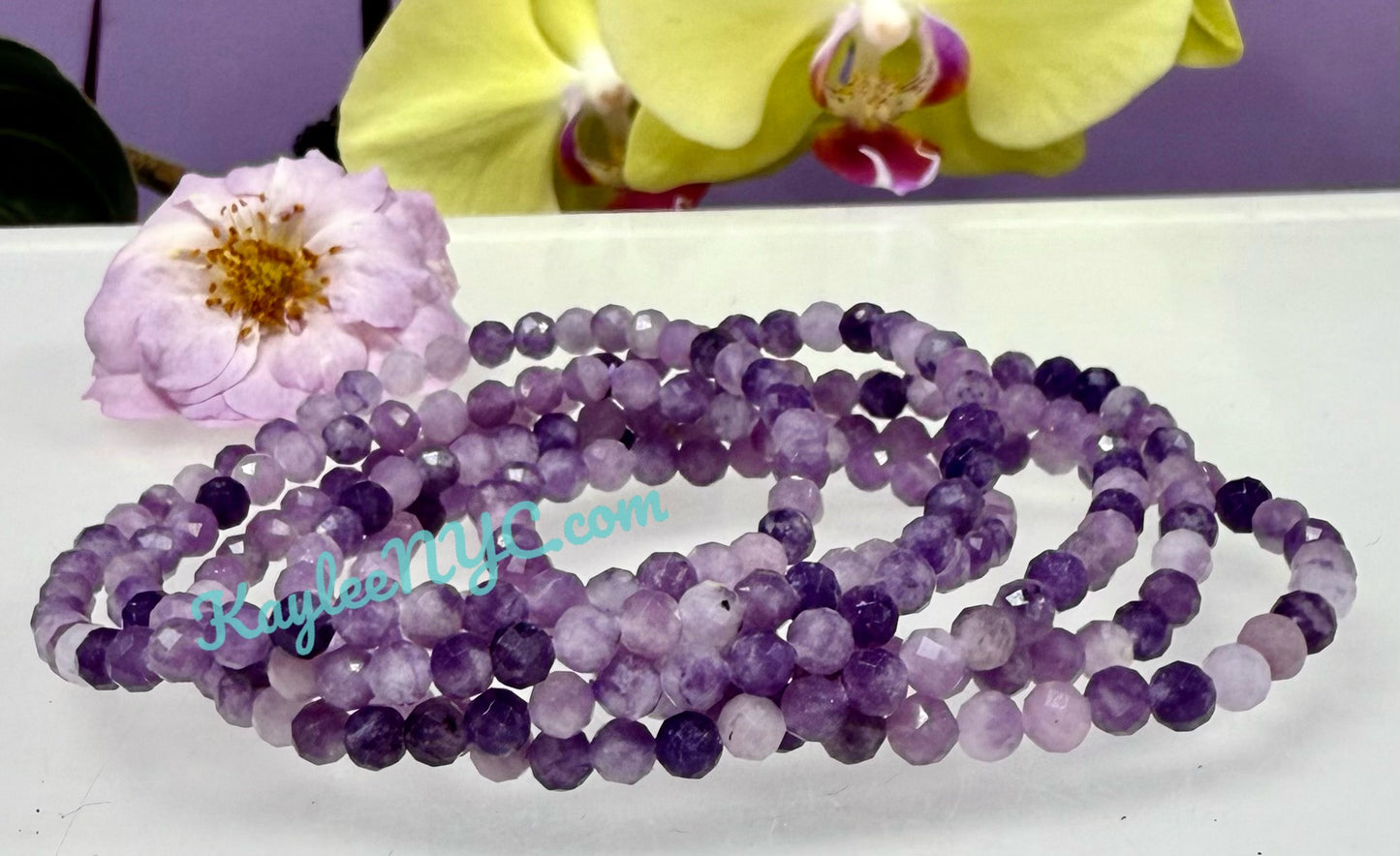 Wholesale Lot 6 Pcs Natural Faceted Lepidolite 4mm 7.5” Crystal Healing Stretch Bracelet