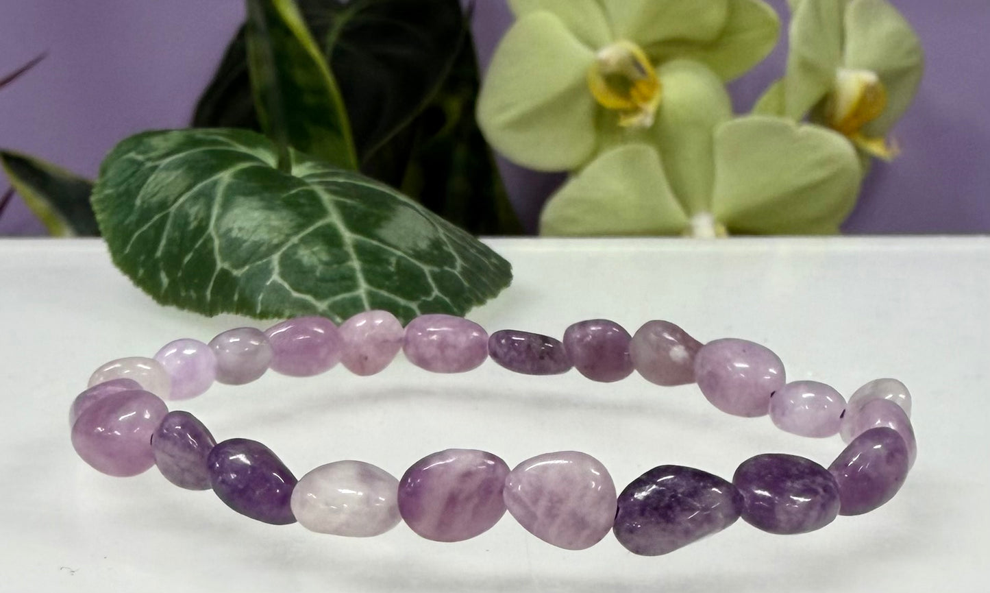 Wholesale 6 Pcs 6mm Lepidolite Natural Crystal tumble Stretch Bracelet 7.5”