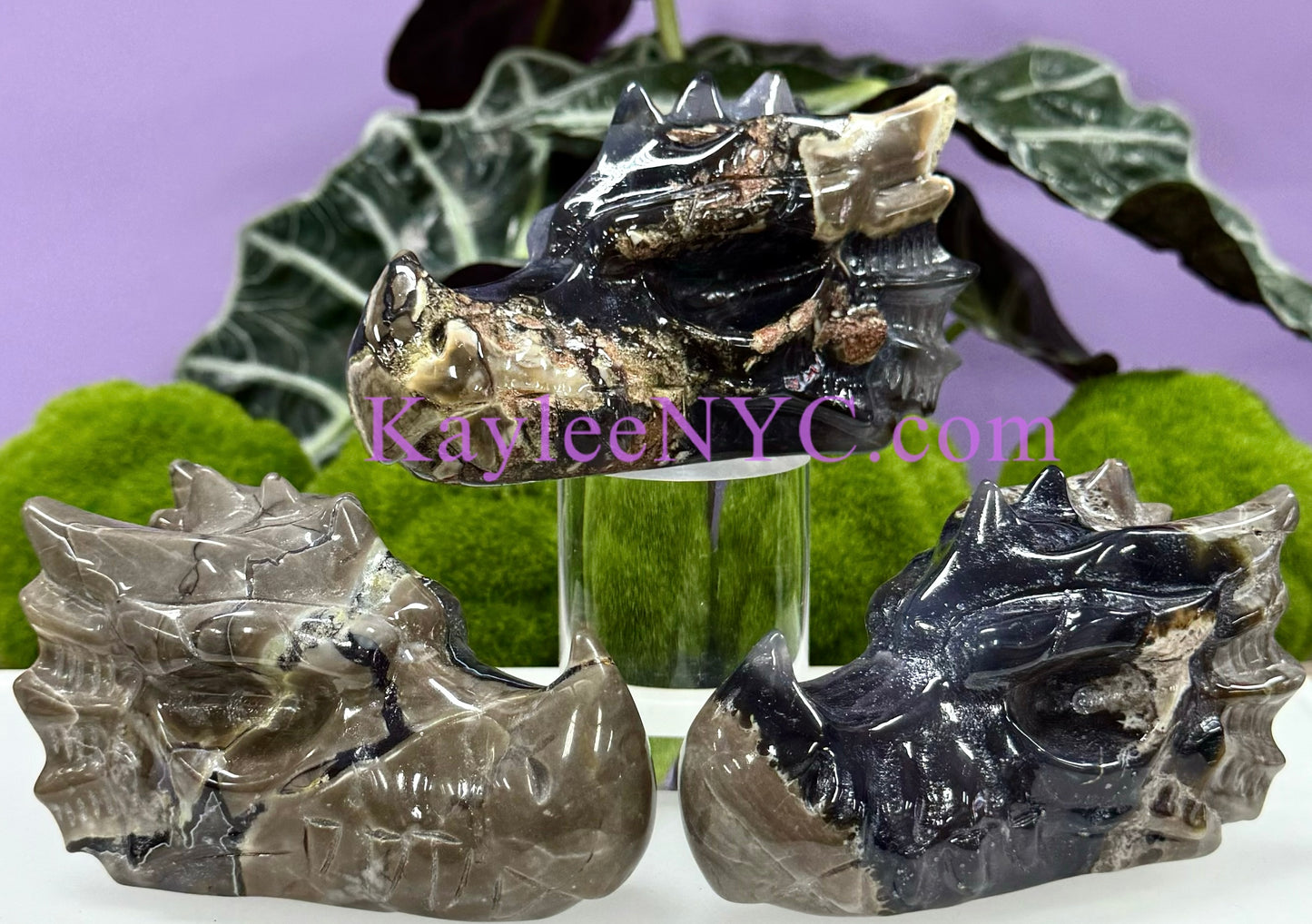 3 PCs Natural Volcano Agate Dragon Head Crystals Healing Energy