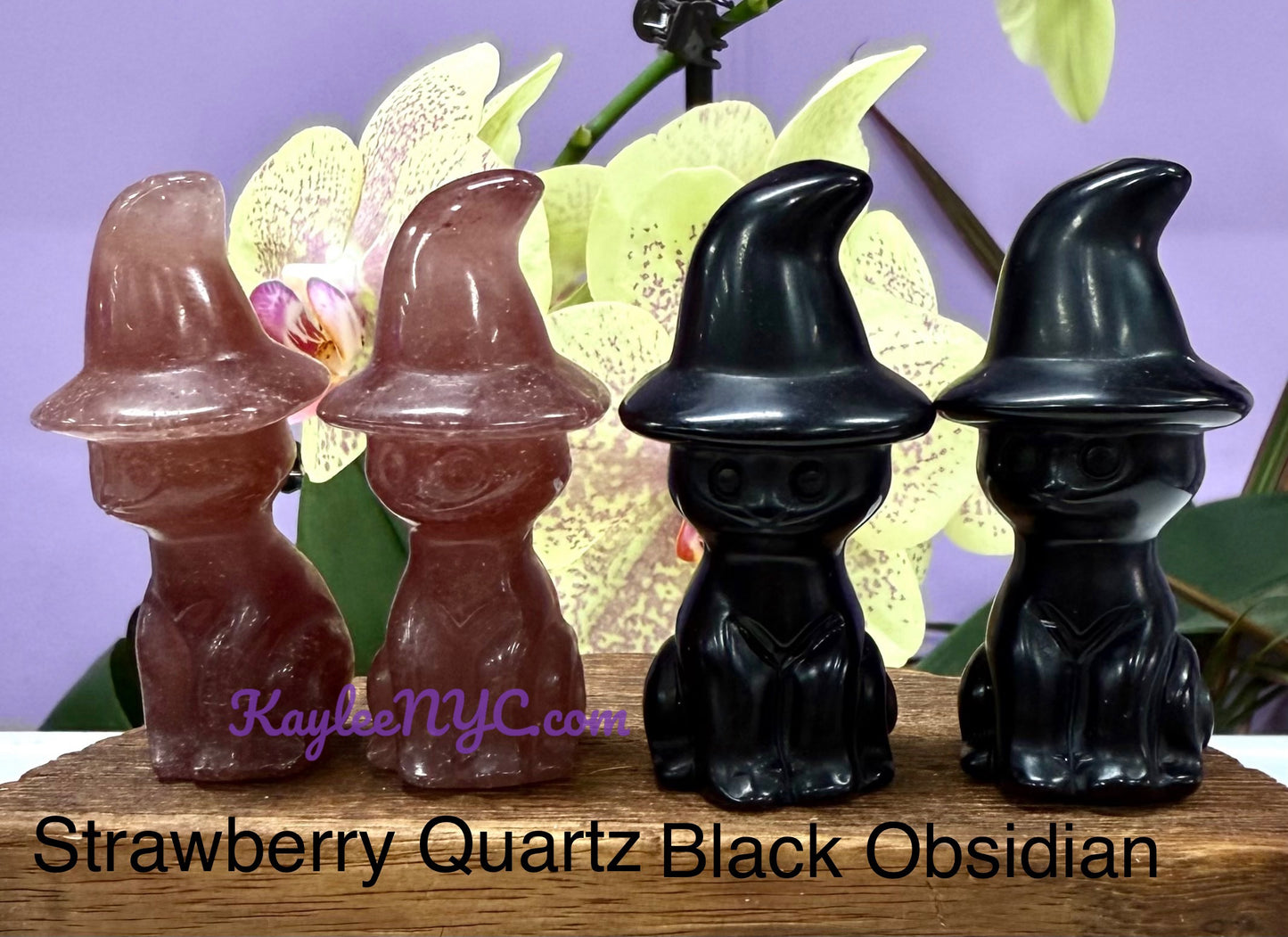 Wholesale Lot 8 pcs 6cm Natural Crystals Witch Hat Cat Healing Energy