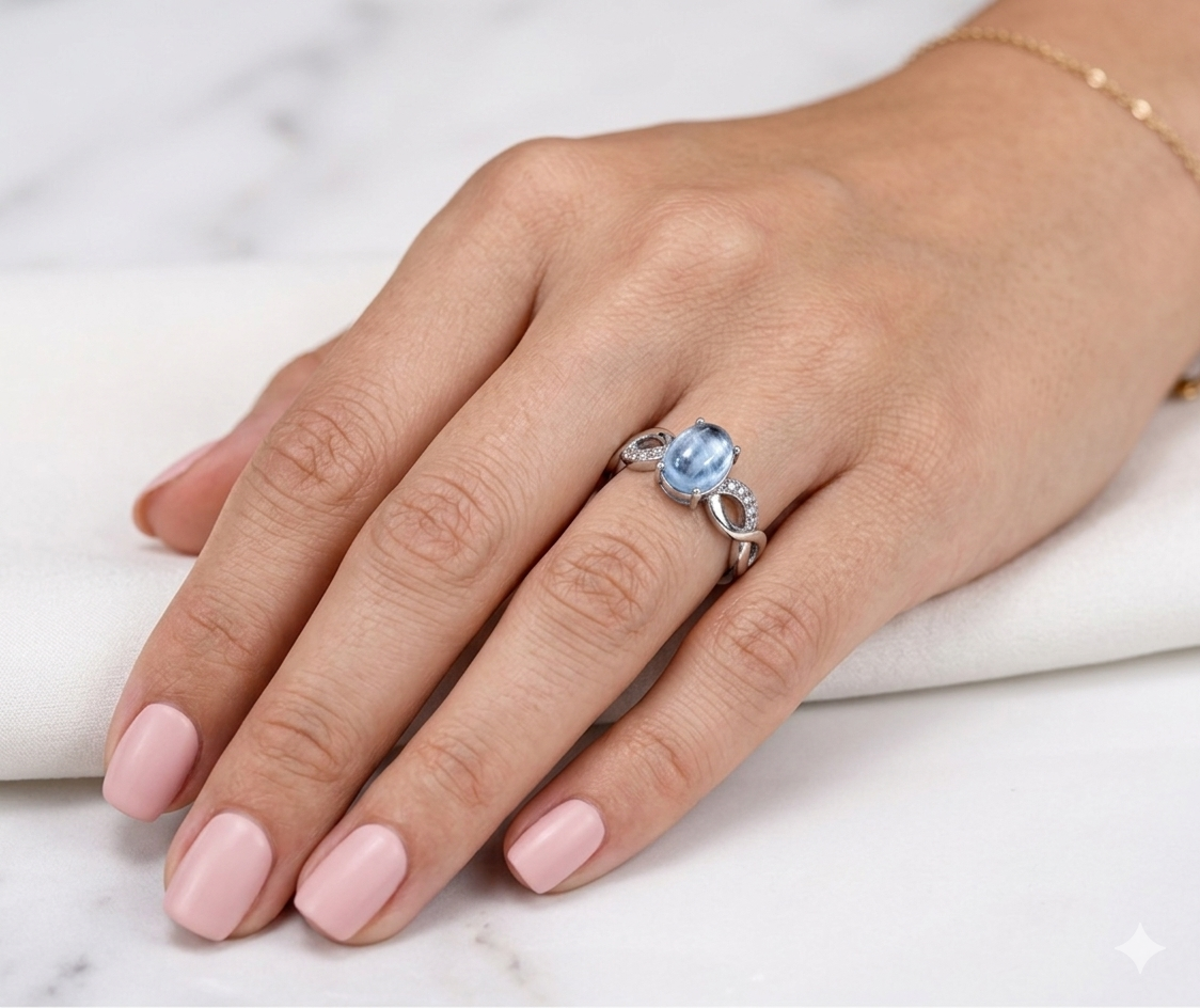 Wholesale Lot 7 pcs Natural Aquamarine Stainless Steel Ring 6x8mm