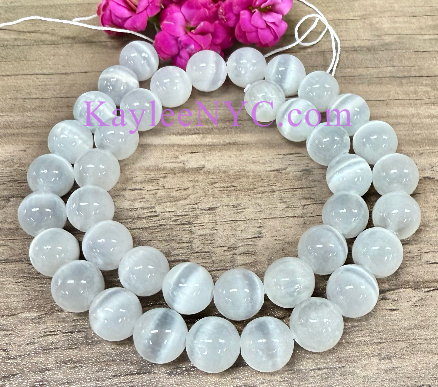 3 strands 10mm Natural Selenite aka Satin Spar Beads