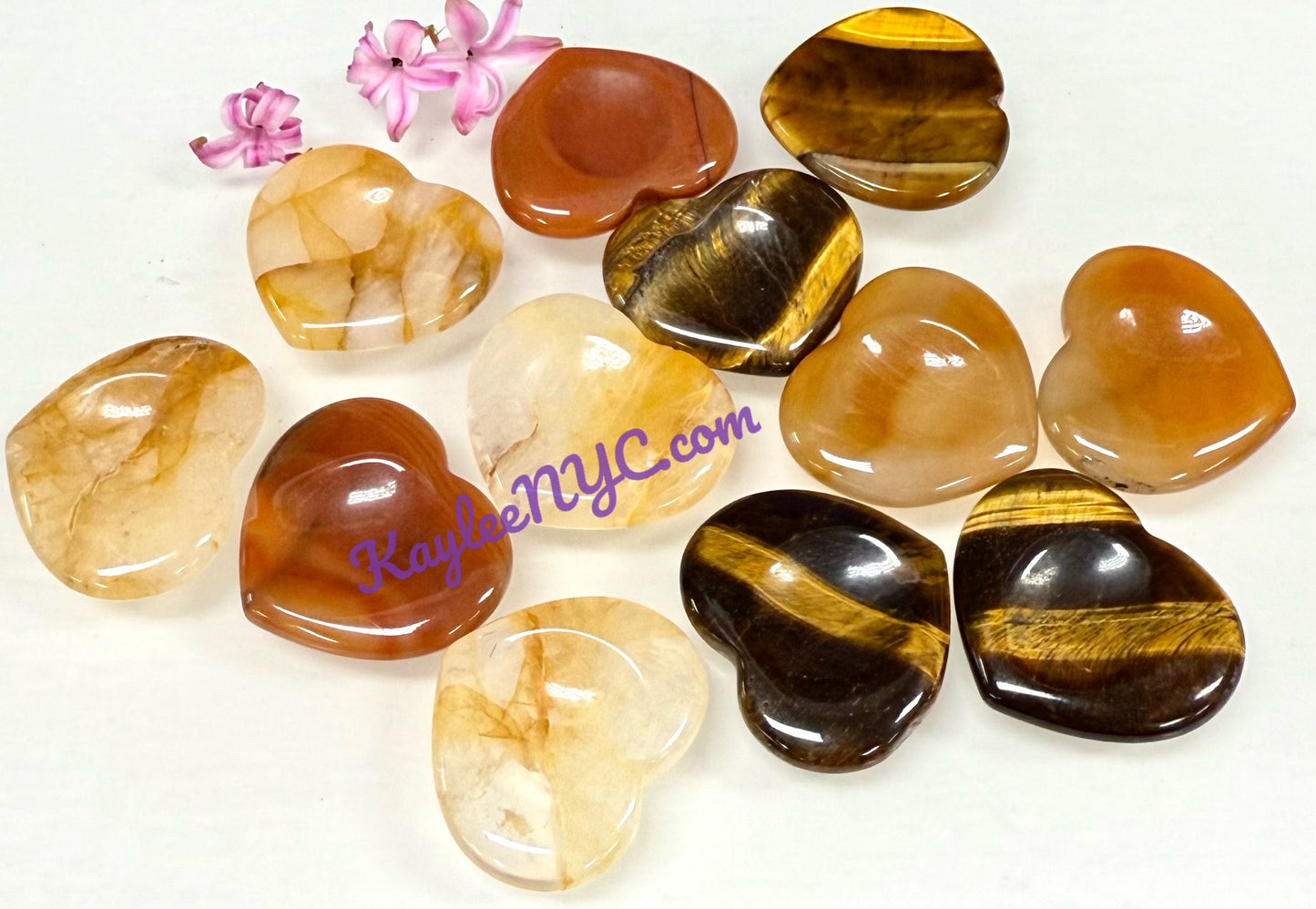 12 PCs Natural Crystal Heart Worry Stone Healing Energy