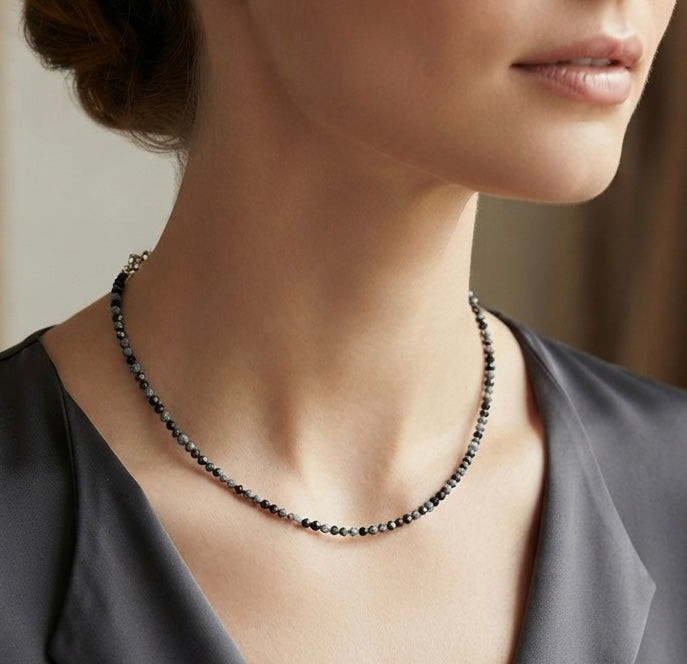 6 PCs 2mm Natural Snowflake Obsidian Necklaces Crystals Healing Energy