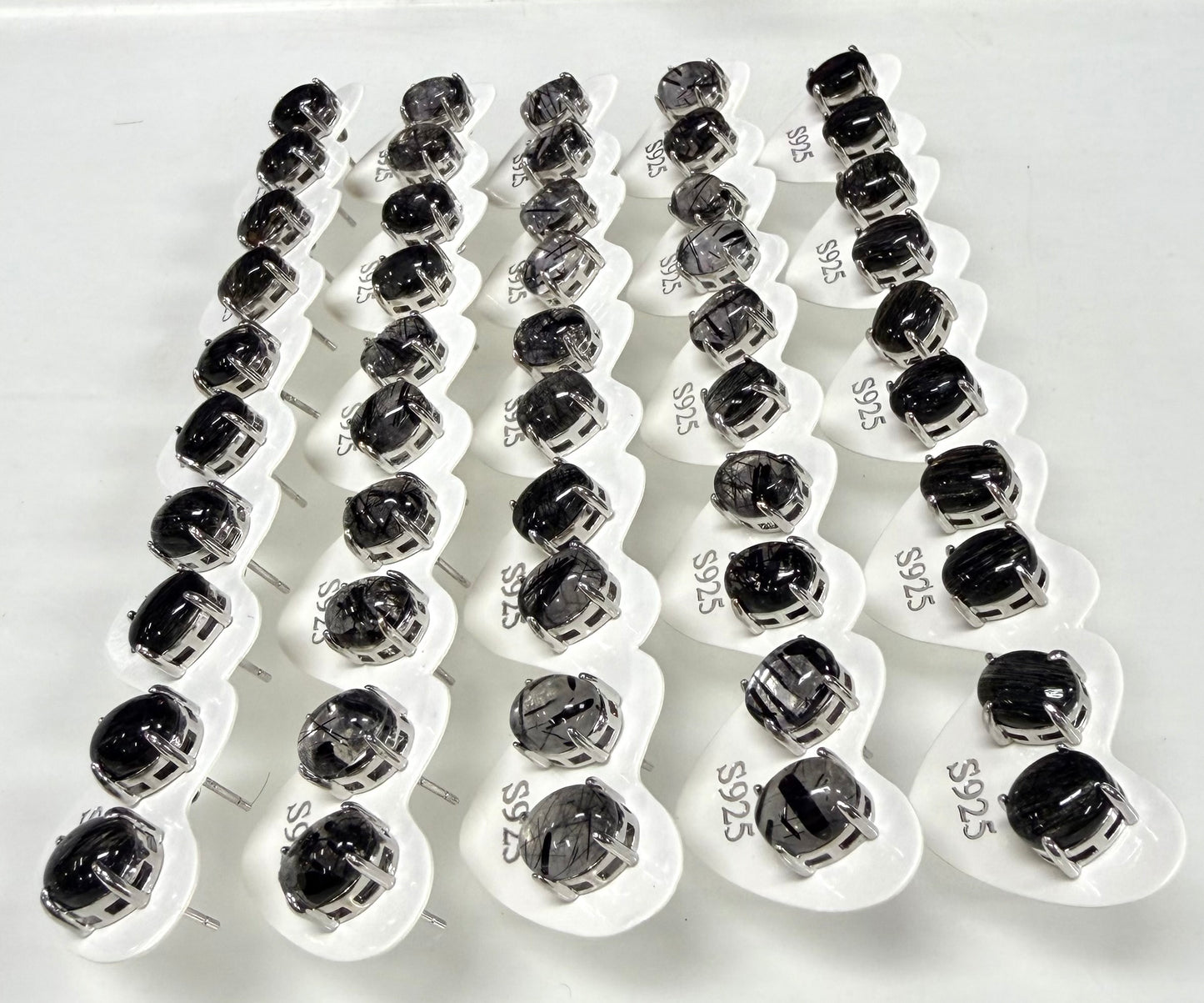 Wholesale Lot 5 Pairs Natural Tourmalinated Quartz Sterling Silver(925) Earring Studs 7x9mm