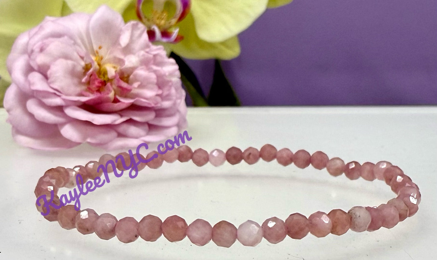 Wholesale Lot 6 Pcs Natural Faceted Pink Opal 4mm 7.5” Crystal Healing Stretch Bracelet