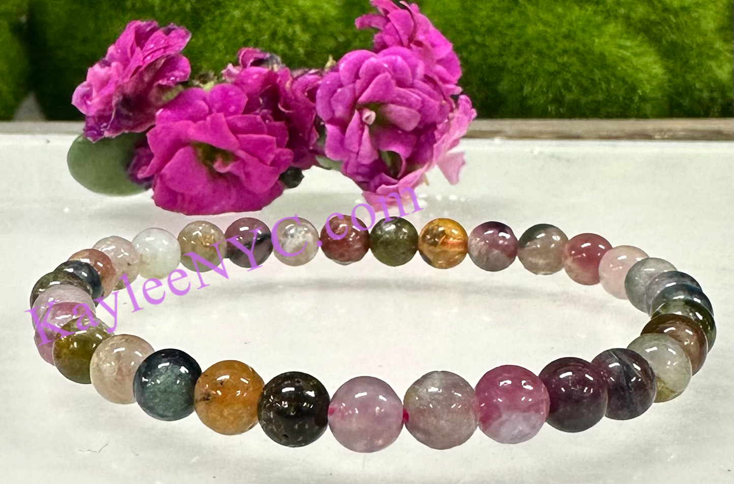 Wholesale 6 Pcs Natural Watermelon Tourmaline 5.5mm 7.5” Crystal Healing Stretch Bracelet