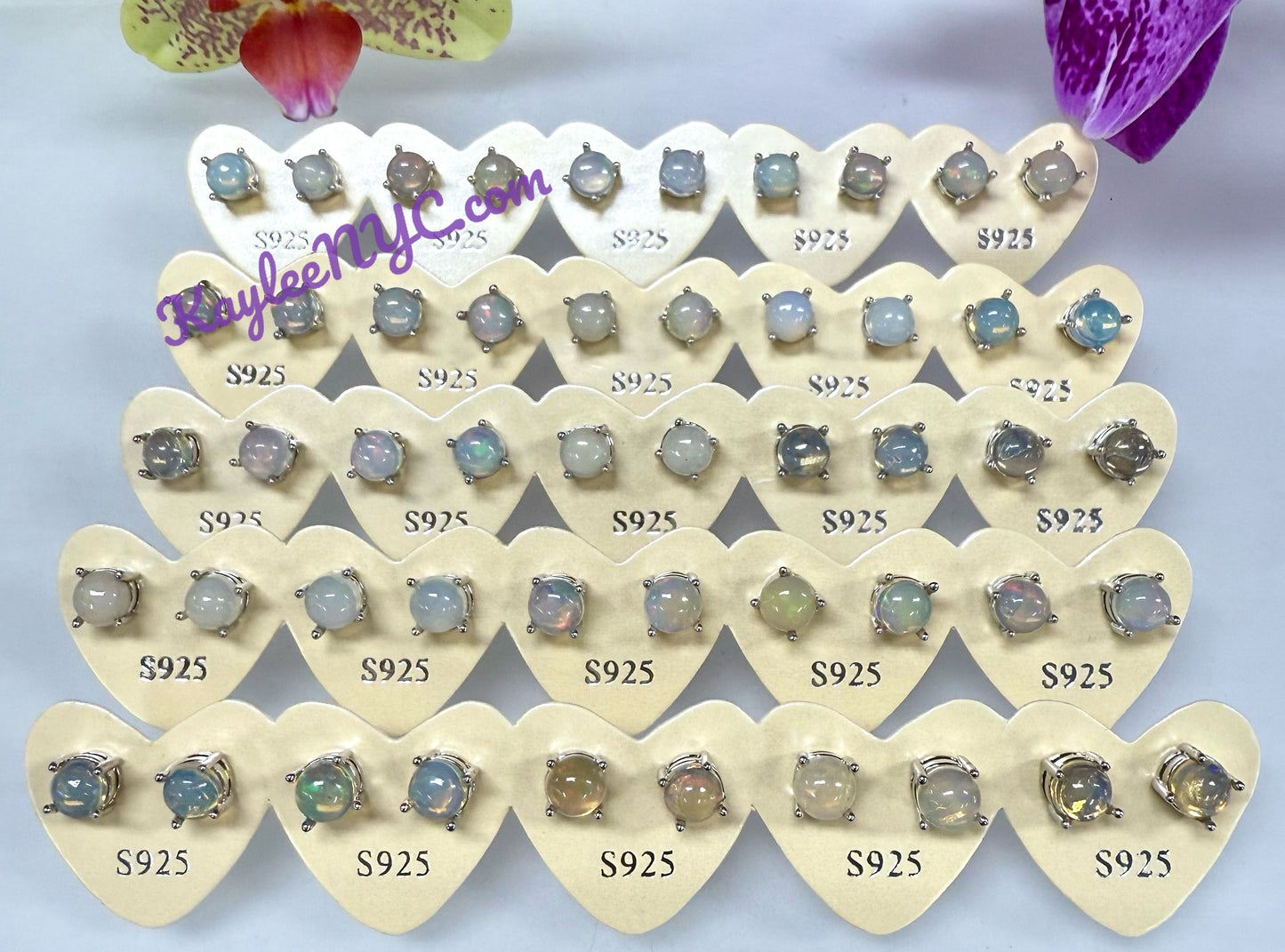 Wholesale Lot 5 Pairs Natural Opal Sterling Silver(925) Earring Studs 6mm round