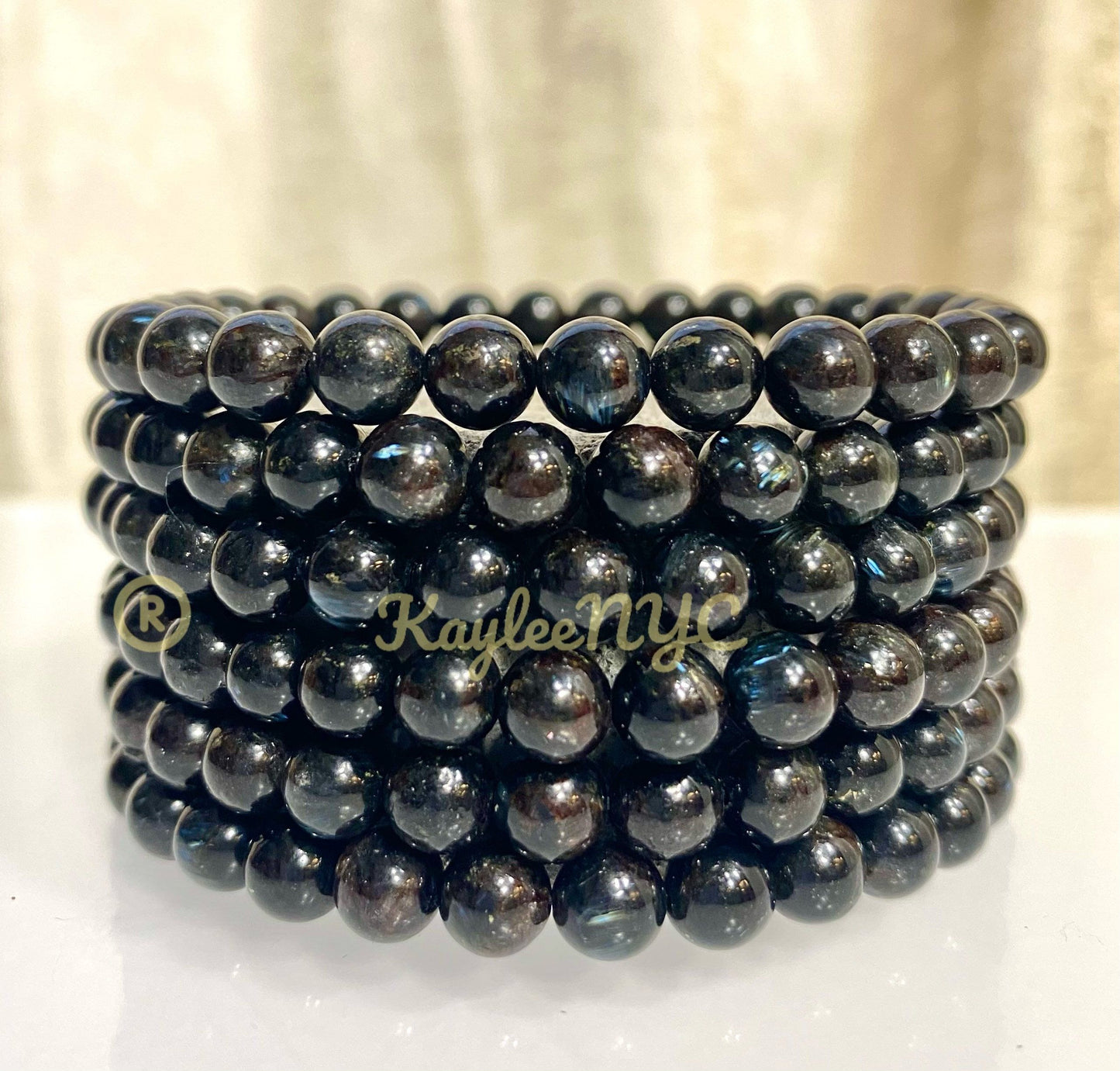 Wholesale 6 Pcs Natural Astrophyllite aka Arfvedsonite 6mm 7.5” Crystal Healing Stretch Bracelet