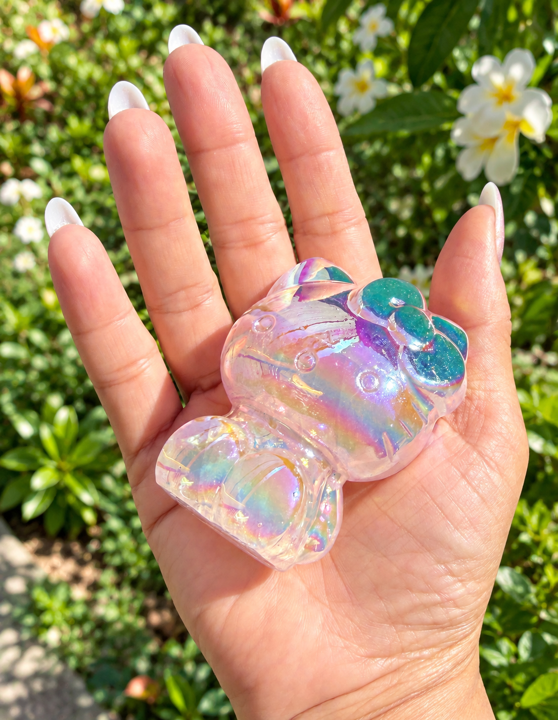 4 PCs Aura Rose Quartz Kitty Cat Crystal Healing Energy