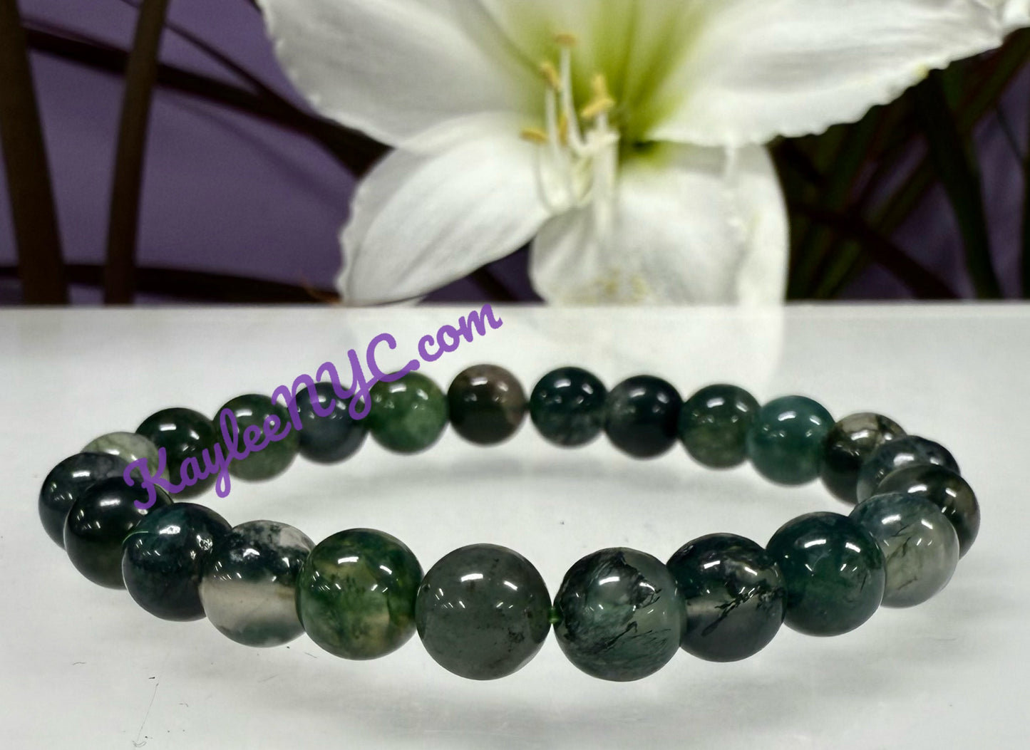 Wholesale Lot 6 Pcs Moss Agate 8mm 7.5” Crystal Healing Stretch Bracelet