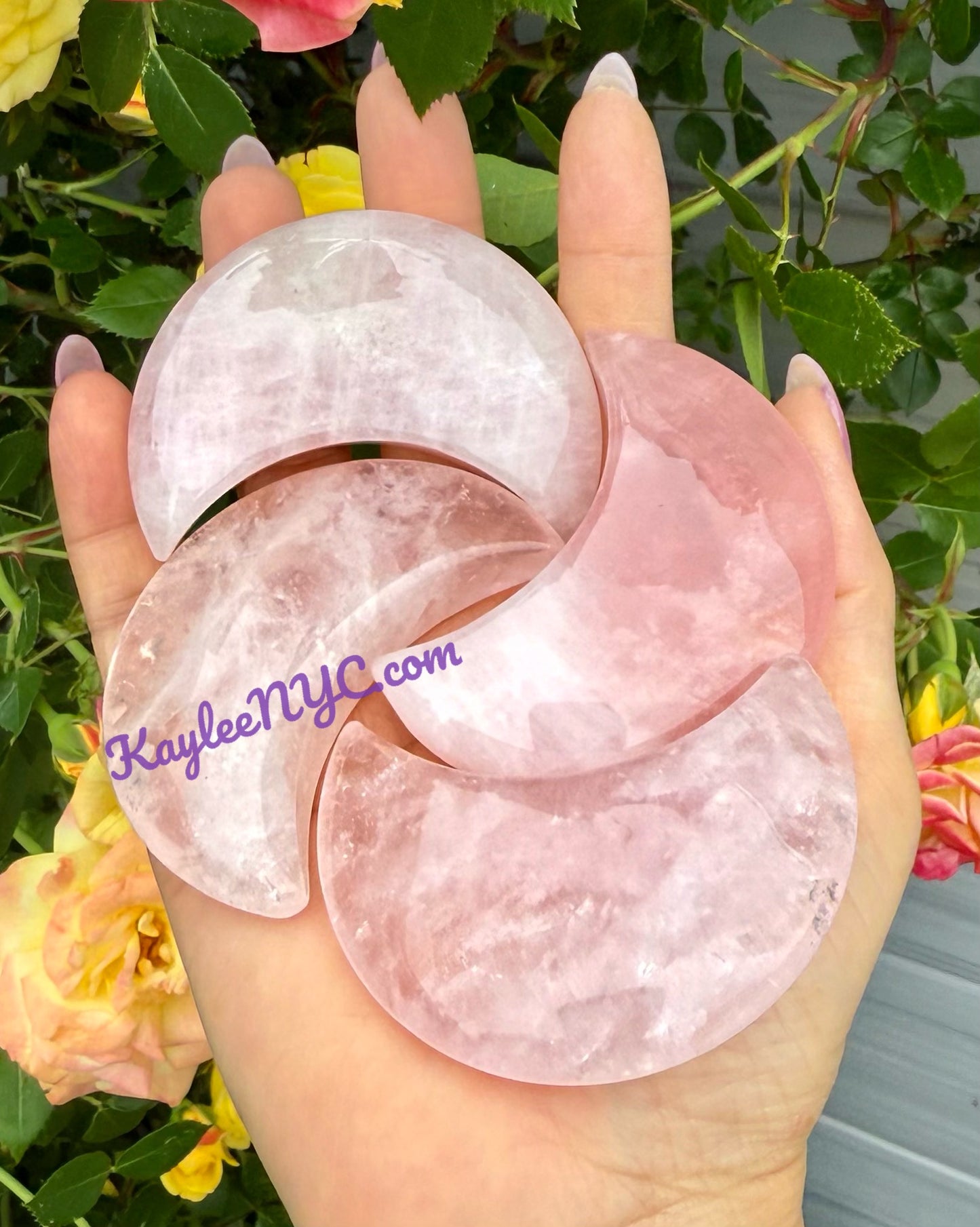 Wholesale Lot 7-8 pcs Natural Rose Quartz Moons Crystals Healing Energy