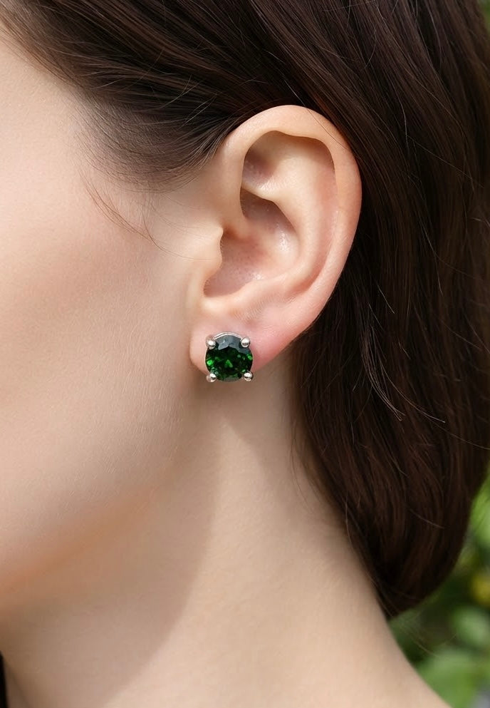 Wholesale Lot 5 Pairs Natural Diopside Sterling Silver(925) Earring Studs 6mm