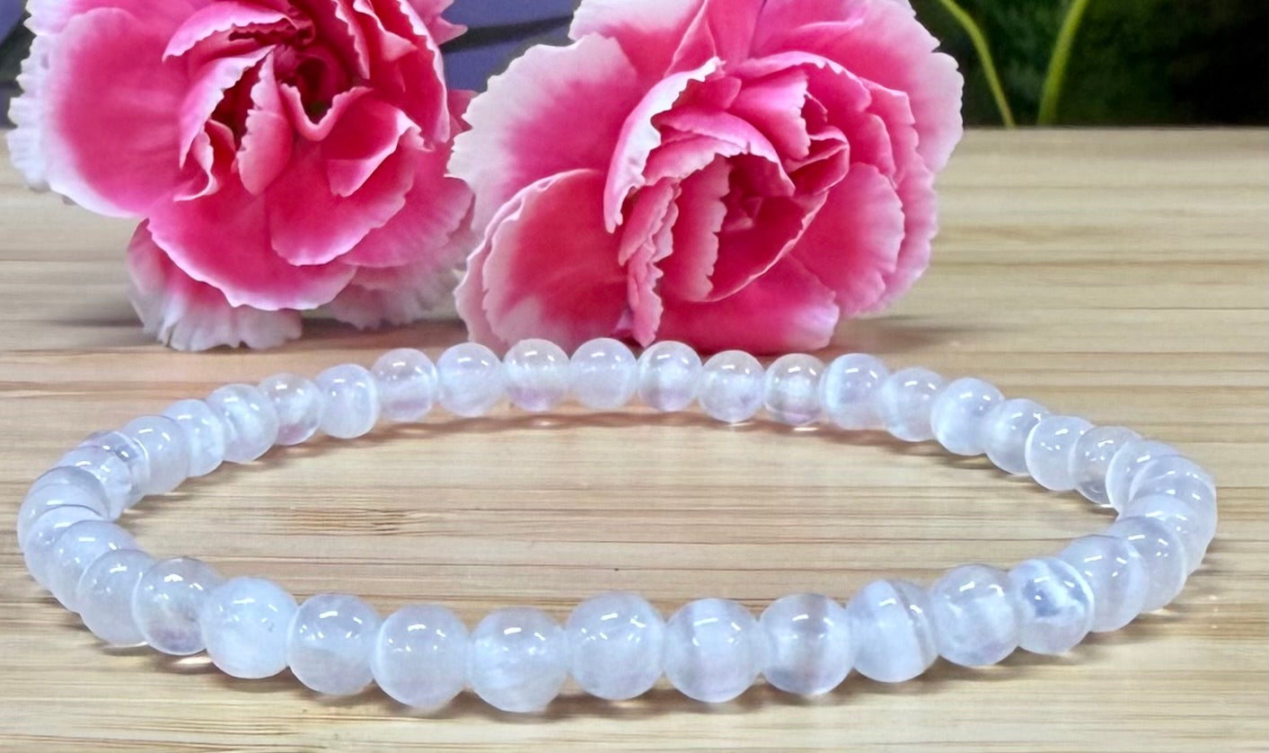 Wholesale 6 Pcs Natural Selenite 4mm 7.5” Crystal Stretch Bracelet