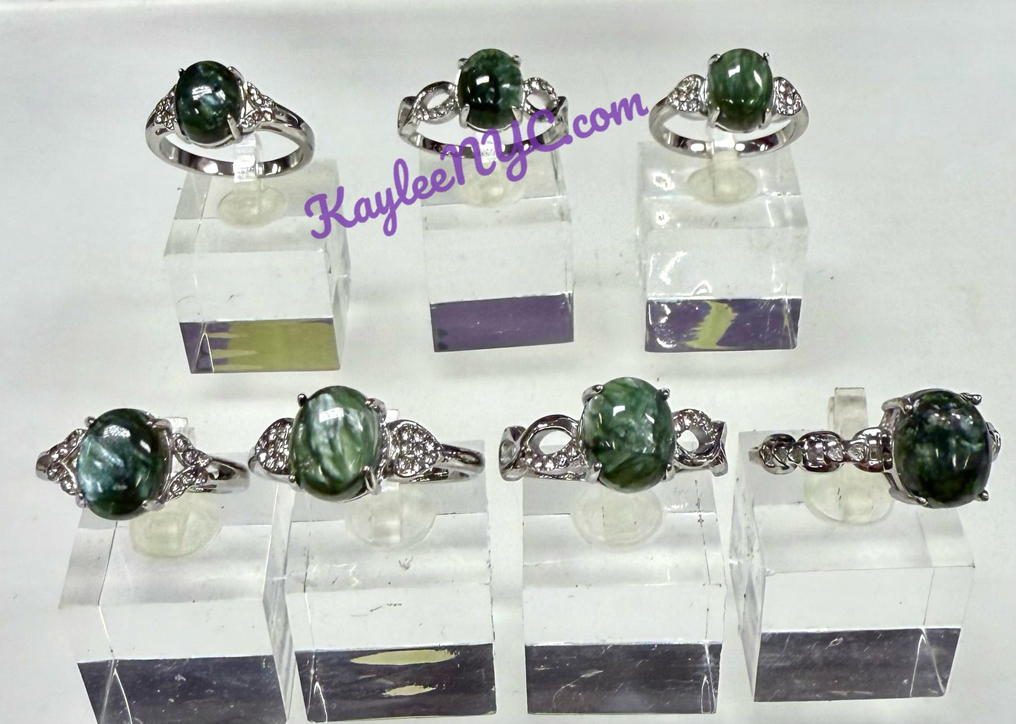 Wholesale Lot 6 pcs Natural Seraphinite Stainless Steel Ring 8x10mm