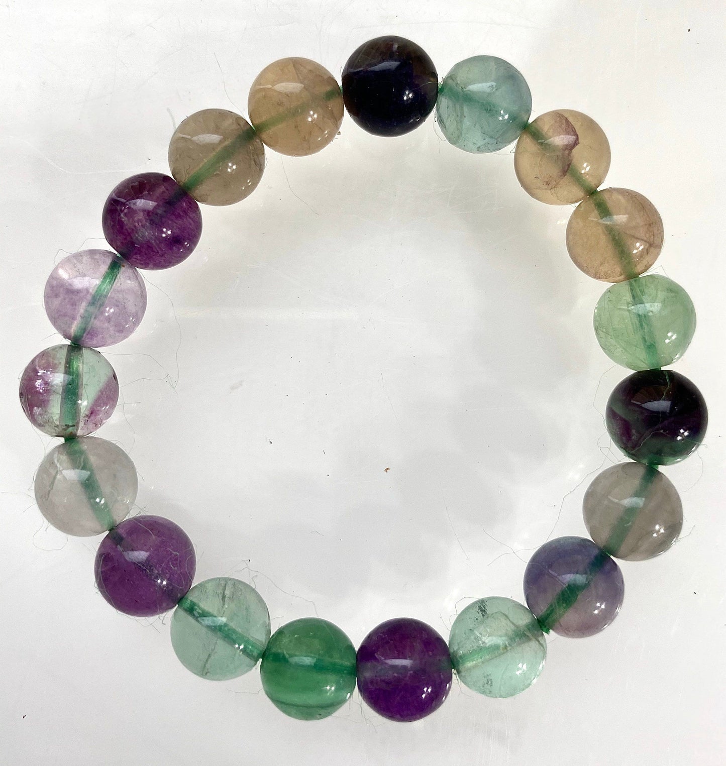 Wholesale 6 Pcs Natural Fluorite 10.5-11mm 8” Crystal Healing Stretch Bracelet