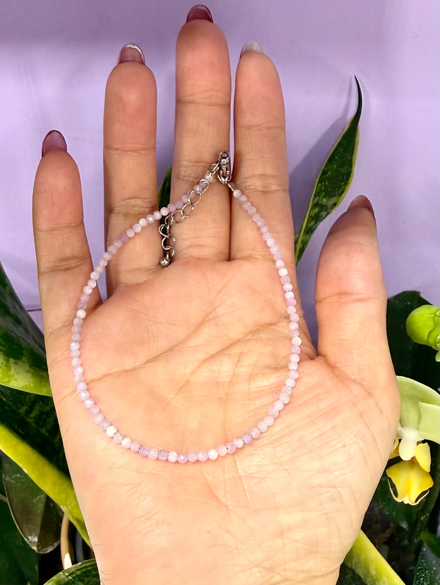 6 PCs 2mm Faceted Natural Kunzite Anklet Stainless Steel Finding