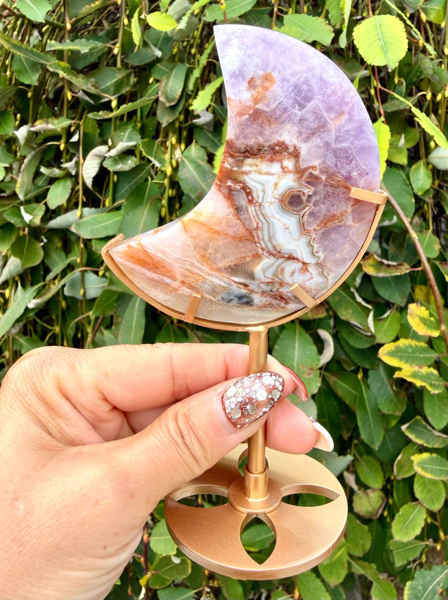 Wholesale Lot 4 PCs Natural Amethyst Lace Agate Moon w/stand Healing Energy