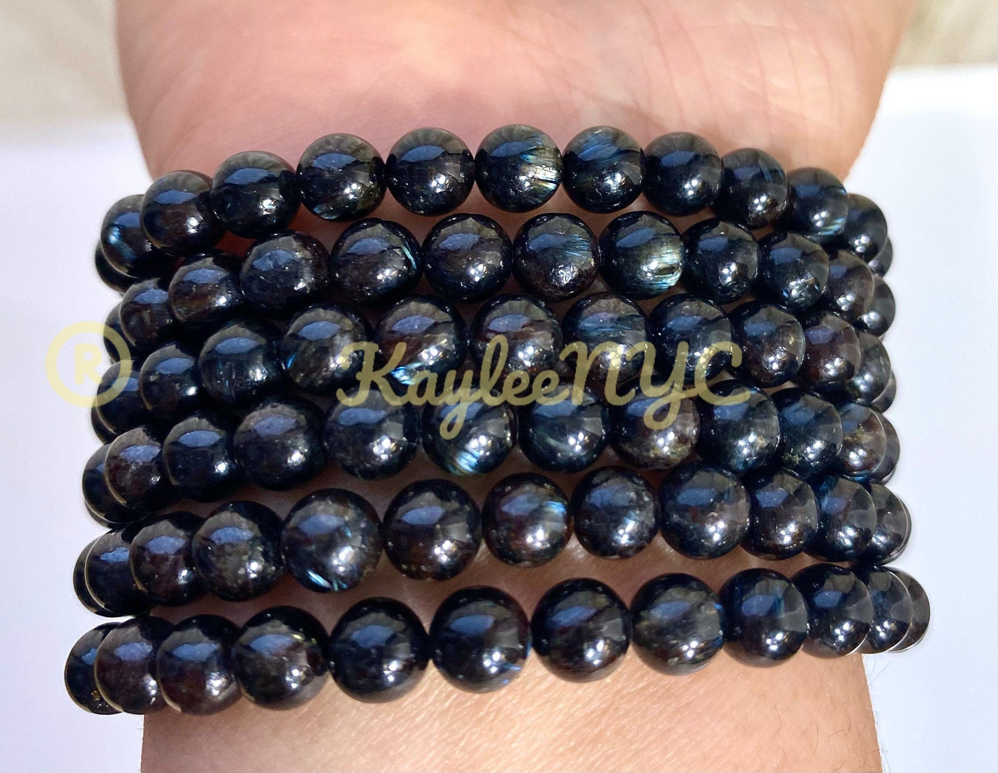 Wholesale 6 Pcs Natural Astrophyllite aka Arfvedsonite 6mm 7.5” Crystal Healing Stretch Bracelet