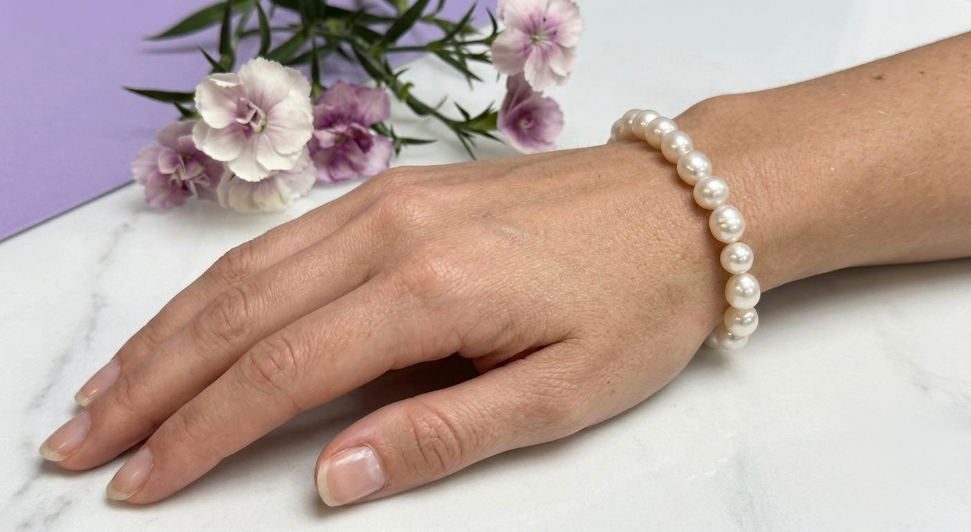 Wholesale 6 Pcs 7mm Natural Freshwater Pearl Healing Stretch Bracelet 7.5"