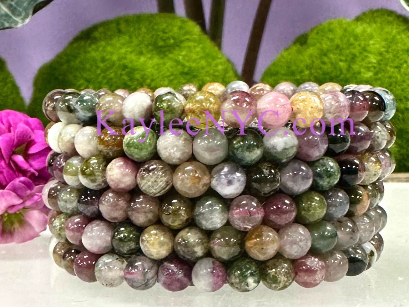 Wholesale 6 Pcs Natural Watermelon Tourmaline 5.5mm 7.5” Crystal Healing Stretch Bracelet