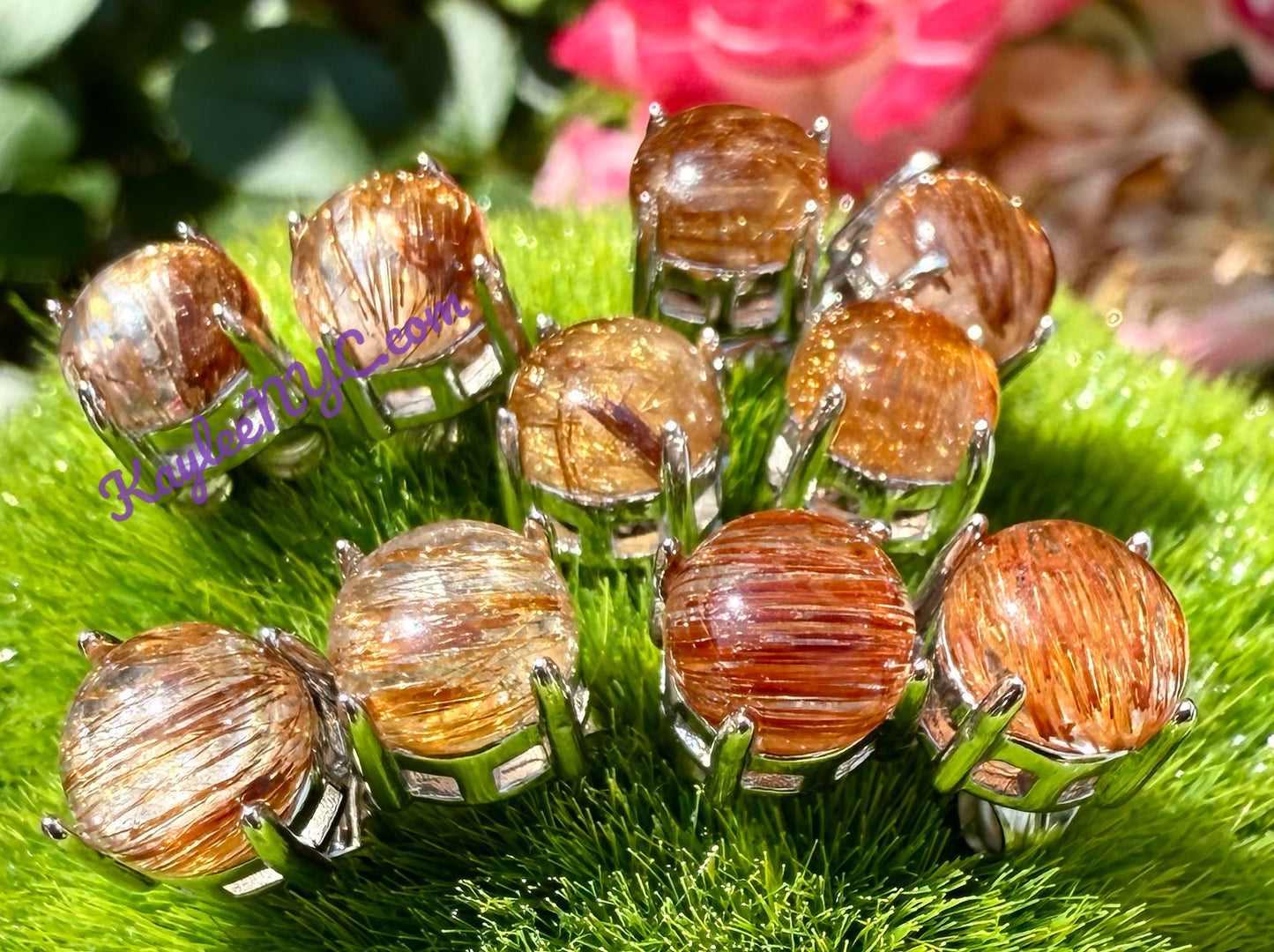 Wholesale Lot 5 Pairs Natural Rutilated Quartz Sterling Silver(925) Earring Studs 7mm round