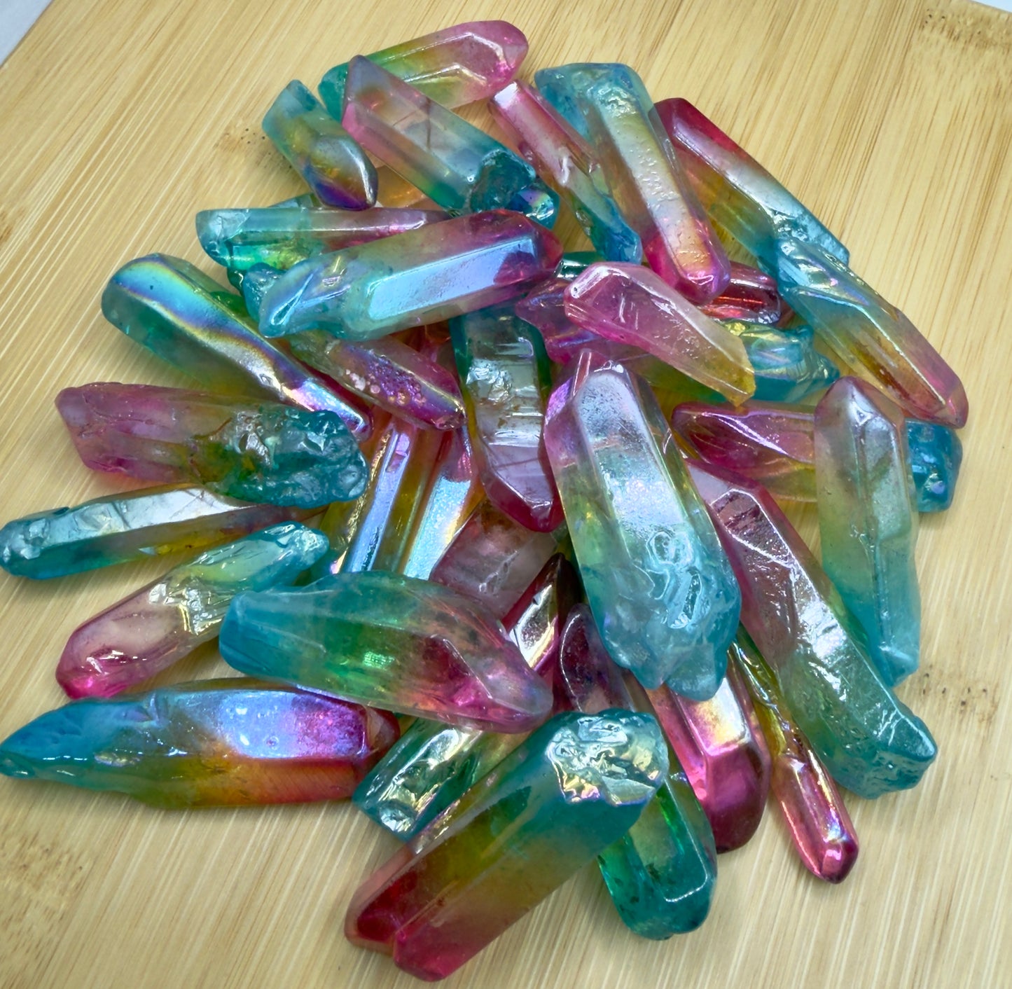 Wholesale Lot 1 Lb Rainbow Aura Quartz Wand Tumble Crystal Nice Quality