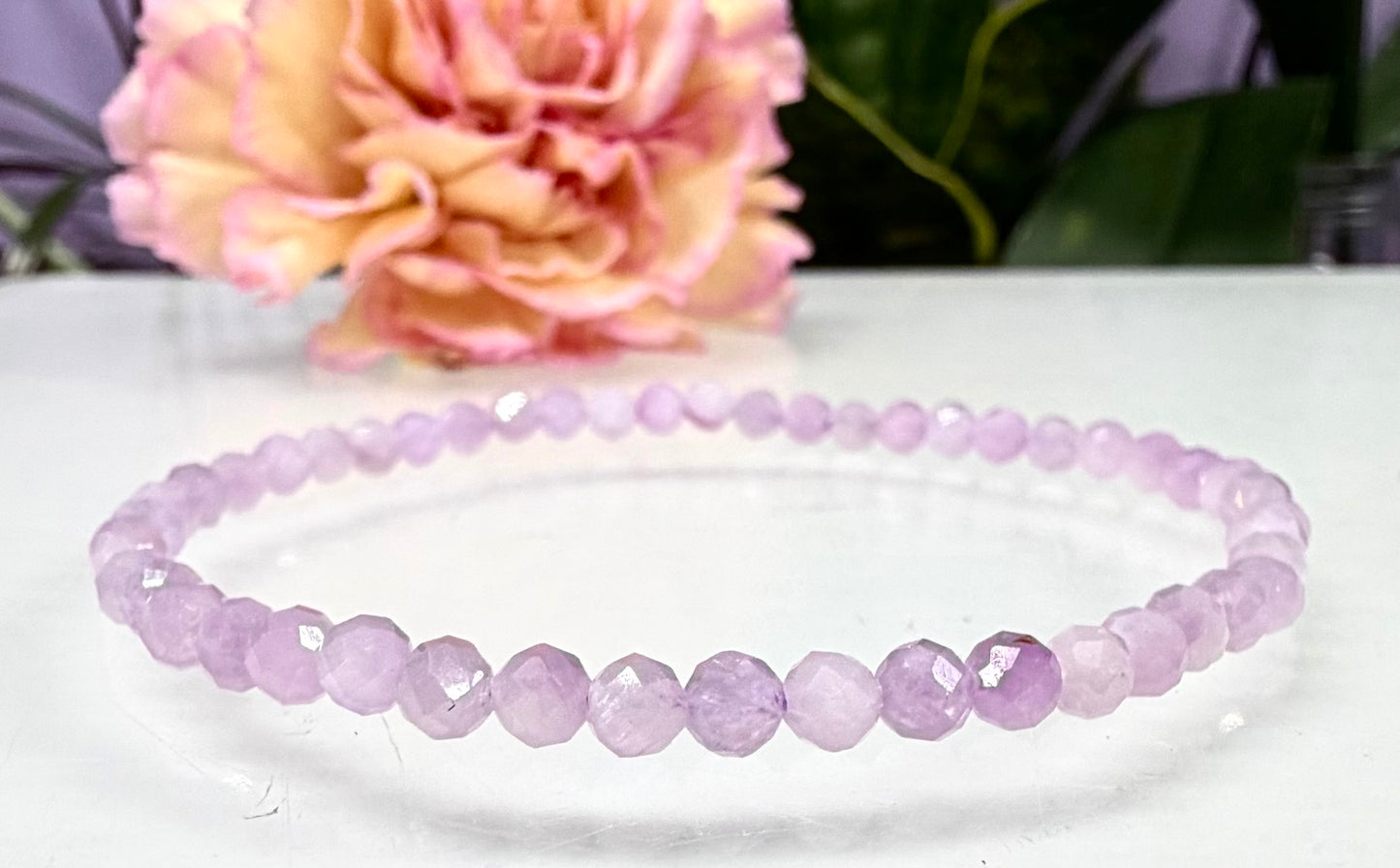 6 PCs 4mm Natural Kunzite Faceted Stretch Bracelet 7.5”