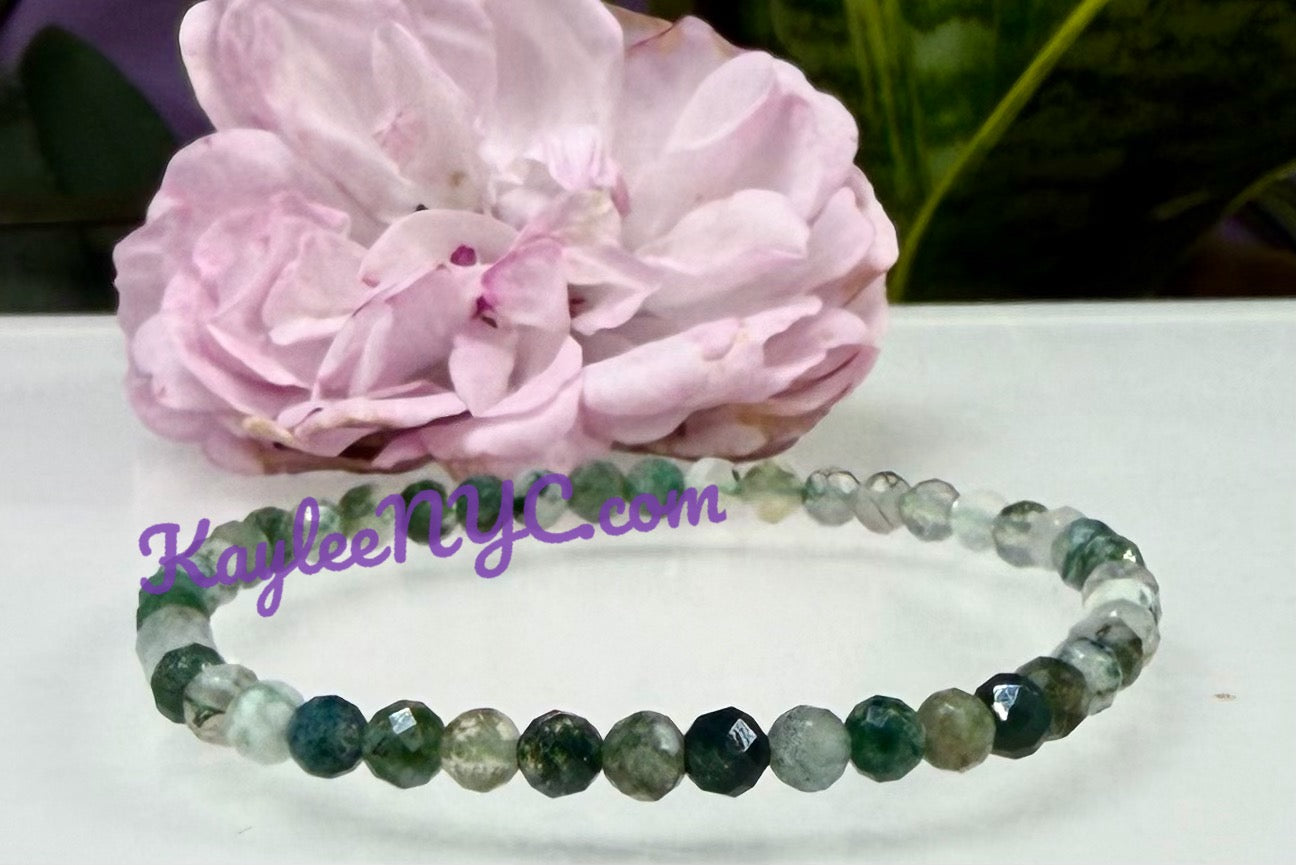 Wholesale Lot 6 Pcs Natural Faceted Moss Agate 4mm 7.5” Crystal Healing Stretch Bracelet