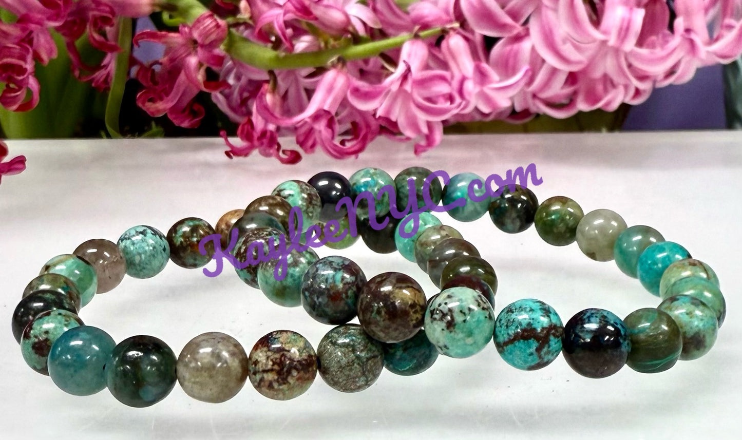 Wholesale 6 Pcs Natural Chrysocolla 8mm 7.5” Crystal Healing Stretch Bracelet