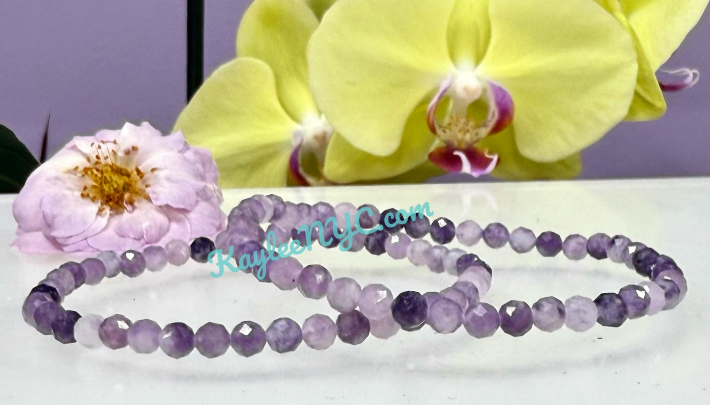 Wholesale Lot 6 Pcs Natural Faceted Lepidolite 4mm 7.5” Crystal Healing Stretch Bracelet