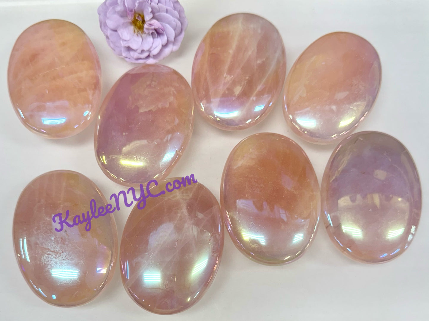 Wholesale Lot 8 pcs Aura Rose Quartz Crystal Palm Stone Healing Energy