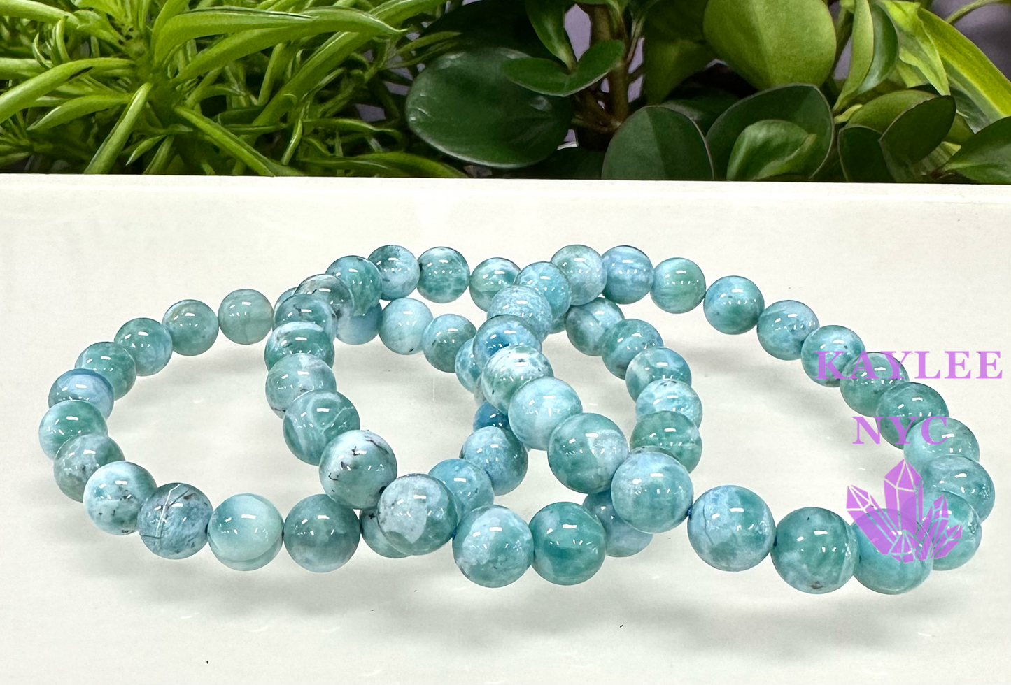 Wholesale 3 Pcs Natural Larimar 9.5-11mm 7.5” Crystal Healing Stretch Bracelet