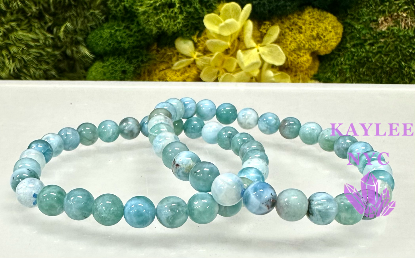 Wholesale 3 Pcs Natural Larimar 8-9mm 7.5” Crystal Healing Stretch Bracelet