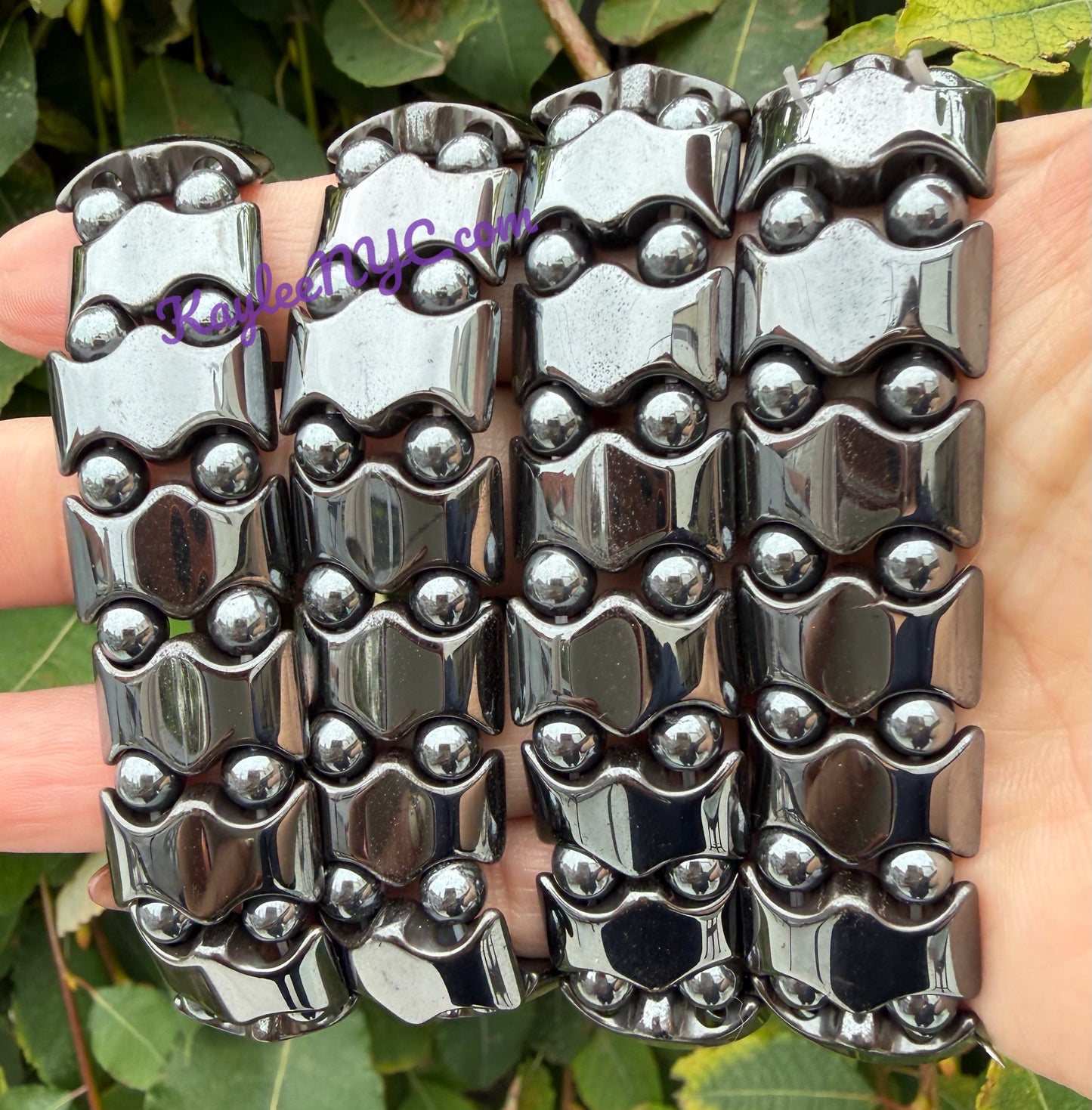 15mm 6 Pcs Natural Hematite Crystal Healing Stretch Bracelet 7.5”