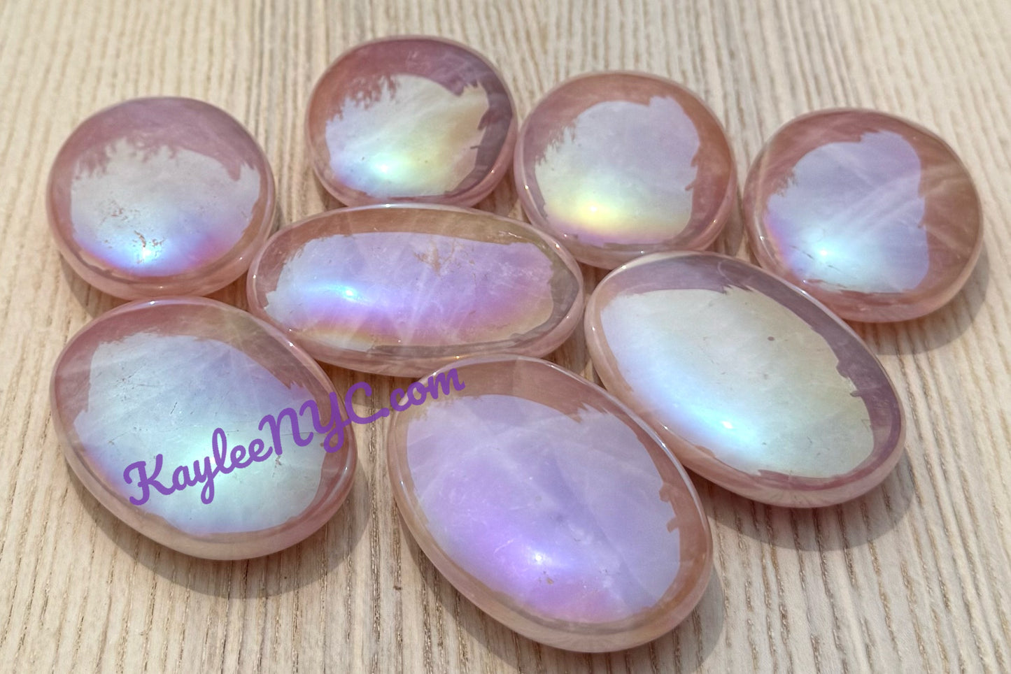Wholesale Lot 8 pcs Aura Rose Quartz Crystal Palm Stone Healing Energy
