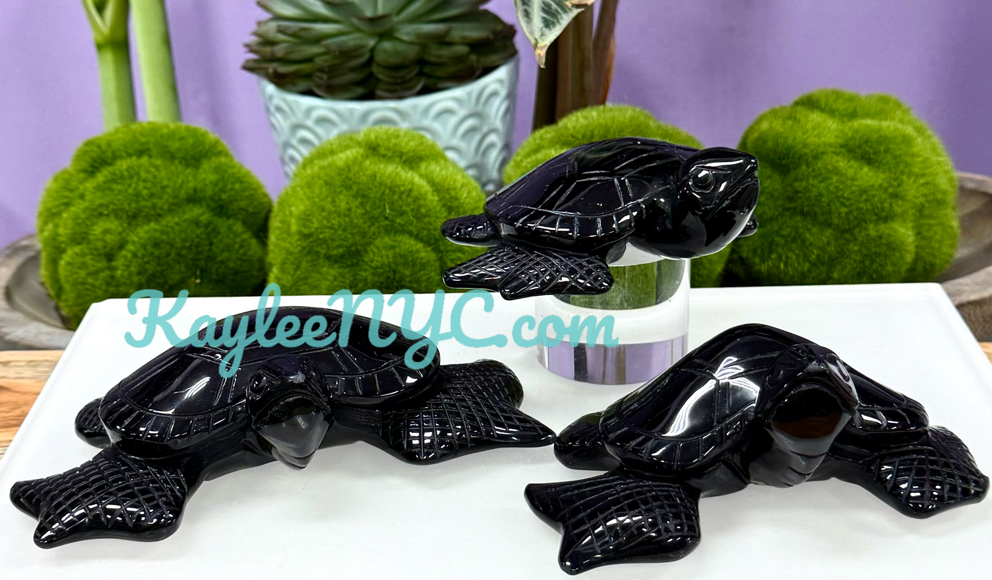 Wholesale Lot 3PCs Natural Black Obsidian Turtle Healing Energy