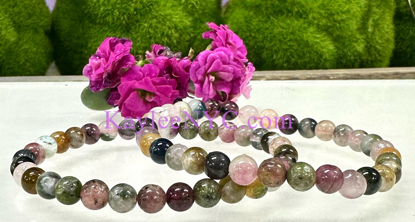 Wholesale 6 Pcs Natural Watermelon Tourmaline 5.5mm 7.5” Crystal Healing Stretch Bracelet