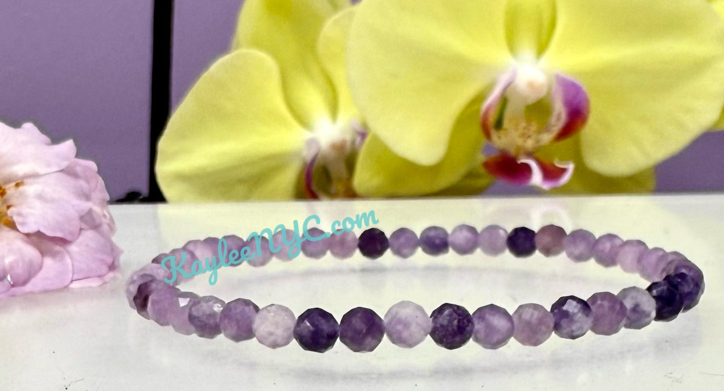 Wholesale Lot 6 Pcs Natural Faceted Lepidolite 4mm 7.5” Crystal Healing Stretch Bracelet