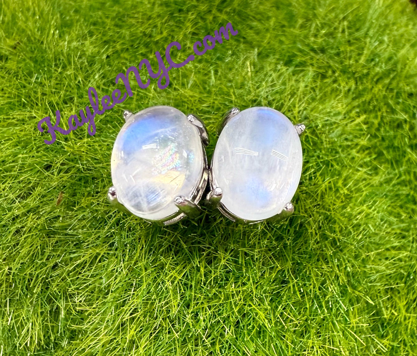 Wholesale Lot 5 Pairs Natural Moonstone Sterling Silver(925) Earring Studs 7x9mm