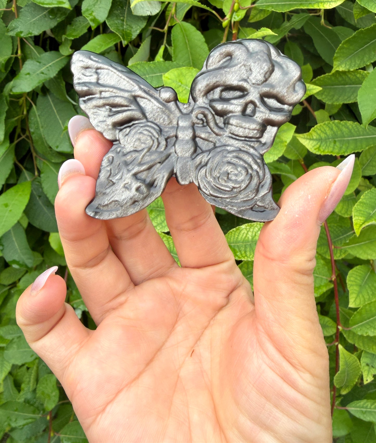 Wholesale Lot 6 Pcs Natural Silver Sheen Obsidian Butterfly Skull and Angel Carvings Crystal
