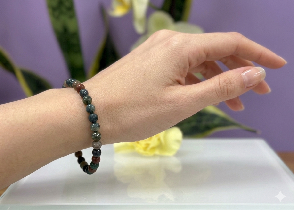 Wholesale 6 Pcs Natural Indian Moss Agate 6mm 7.5” Crystal Healing Stretch Bracelet