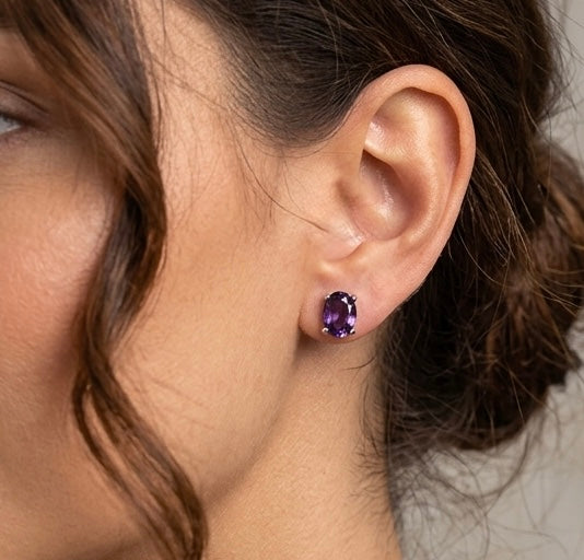 Wholesale Lot 5 Pairs Natural Amethyst Earring Stud 6x8mm