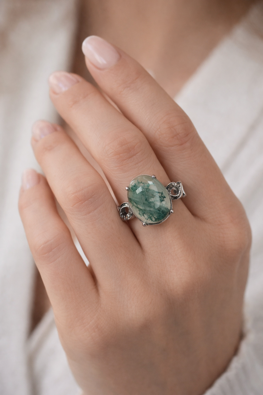 Wholesale Lot 7 pcs Natural Moss Agate Stainless Steel Ring 10x12mm