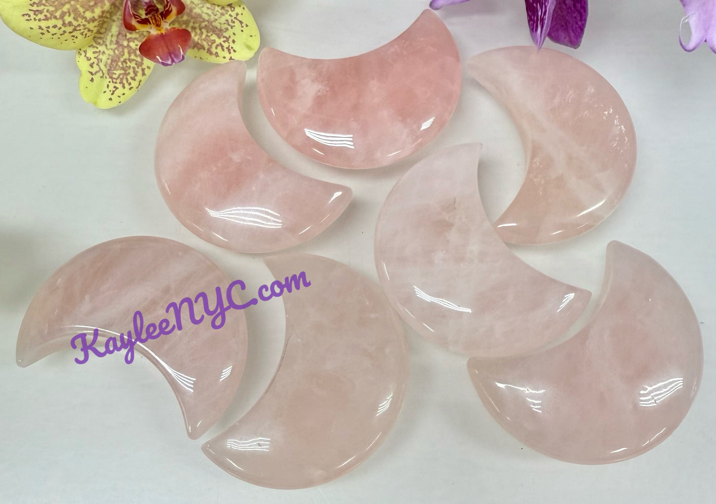 Wholesale Lot 7-8 pcs Natural Rose Quartz Moons Crystals Healing Energy