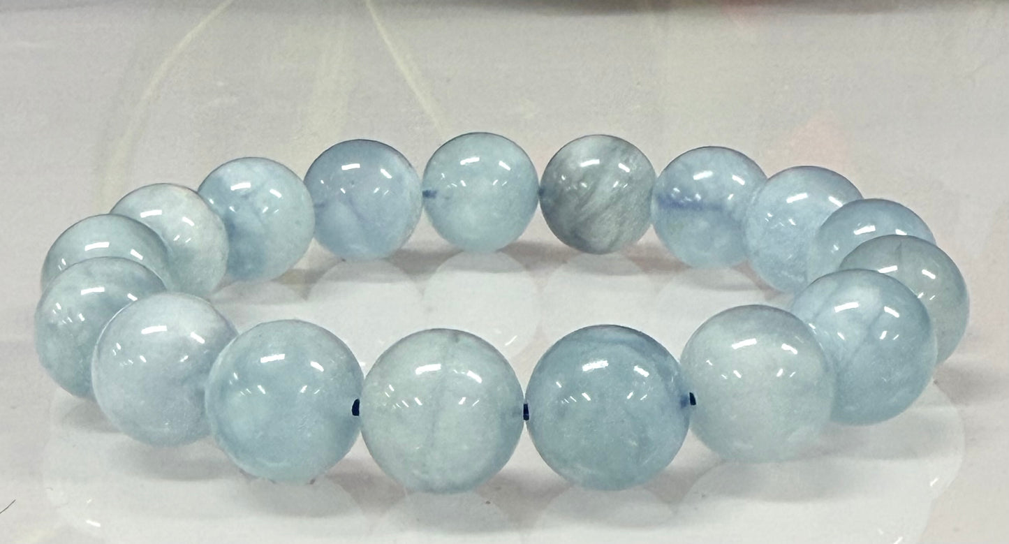 Wholesale 3 Pcs Natural Aquamarine 13-14mm 8”Crystal Healing Stretch Bracelet