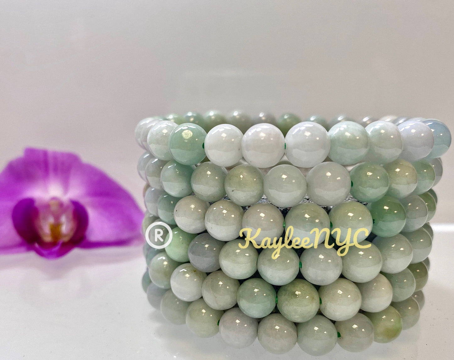 Wholesale 6 Pcs Natural Burma Jade Jadeite 8mm 7.5” Crystal Healing Stretch Bracelet