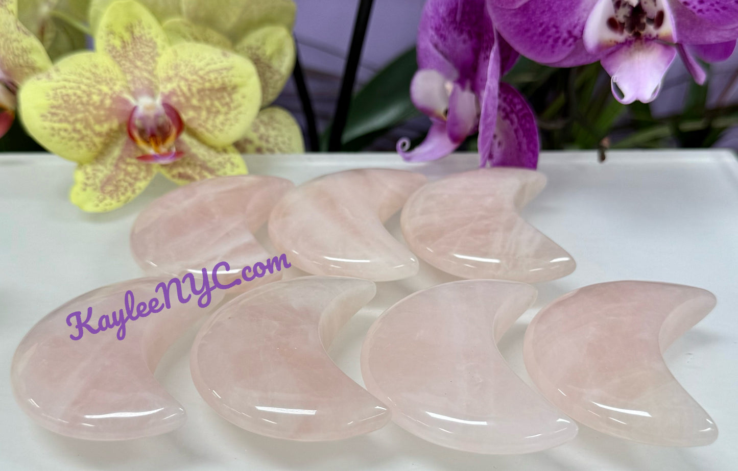 Wholesale Lot 7-8 pcs Natural Rose Quartz Moons Crystals Healing Energy